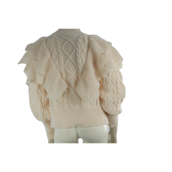 ENTRO Cream Ivory Ruffle Knit Sweater Women’s Size S Soft Pullover Cozy Top - Picture 9 of 11